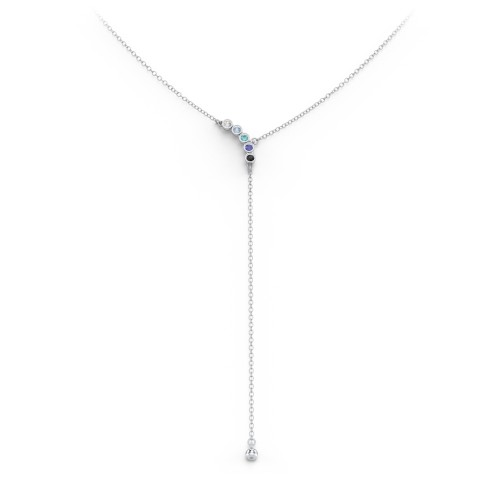 Bezel Gemstone Lariat with Ball Charm – Sterling Silver with Cubic Zirconia, Blue Topaz, Mint Premium Zirconia, Blue Sapphire, and Black Premium Zirconia