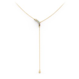 Bezel Gemstone Lariat with Ball Charm in 10K Solid Yellow Gold with White Premium Zirconia, Blue Topaz, Mint Premium Zirconia, Blue Sapphire, and Black Premium Zirconia