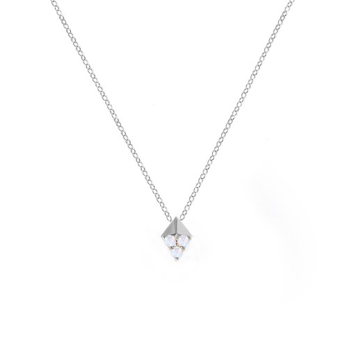 Diamond Shape Pendant with Gemstones – Sterling Silver with Cubic Zirconia