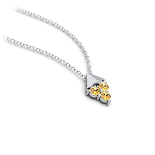 Diamond Shape Pendant with Gemstones – Sterling Silver with Citrine