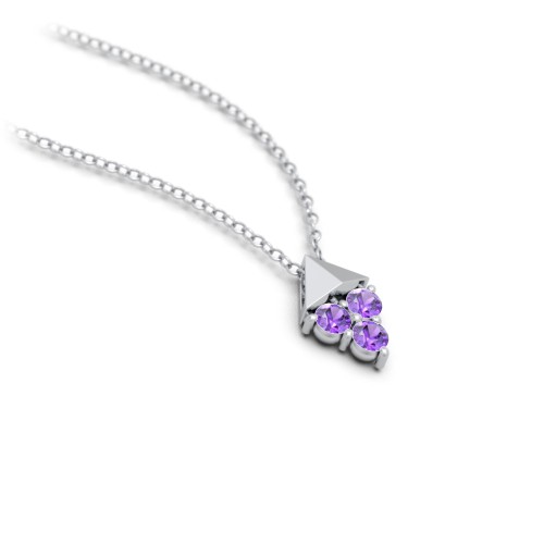 Diamond Shape Pendant with Gemstones – Sterling Silver with Amethyst