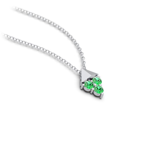 Diamond Shape Pendant with Gemstones – Sterling Silver with Emerald