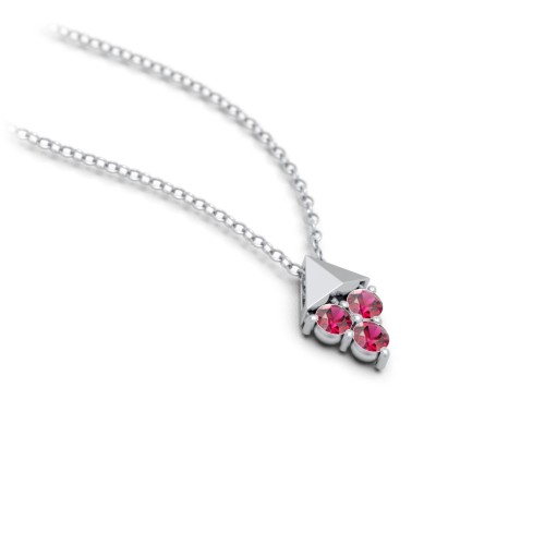 Diamond Shape Pendant with Gemstones – Sterling Silver with Ruby