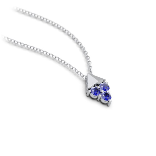 Diamond Shape Pendant with Gemstones – Sterling Silver with Blue Sapphire