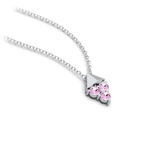 Diamond Shape Pendant with Gemstones – Sterling Silver with Pink Tourmaline