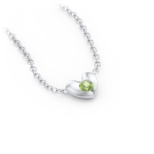 Puffed Heart Pendant with Gemstone