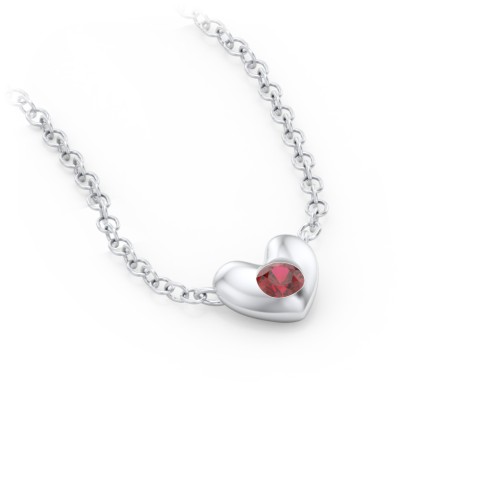 Puffed Heart Pendant with Gemstone