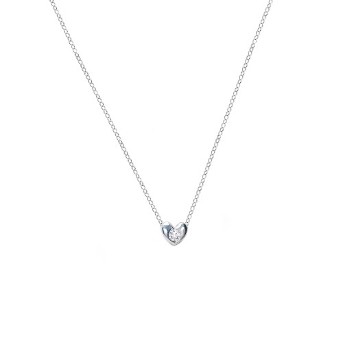 Puffed Heart Pendant with Gemstone – Sterling Silver with Cubic Zirconia