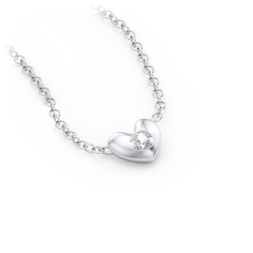 Puffed Heart Pendant with Gemstone – Sterling Silver with Cubic Zirconia