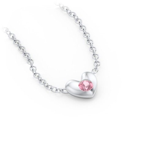 Puffed Heart Pendant with Gemstone – Sterling Silver with Pink Tourmaline