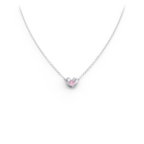 Puffed Heart Pendant with Gemstone – Sterling Silver with Pink Tourmaline