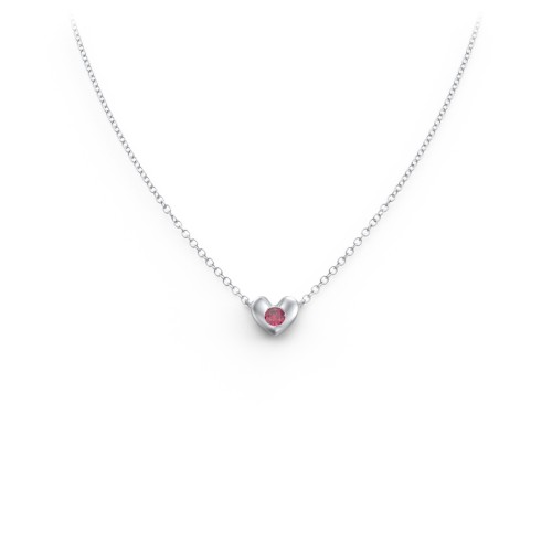 Puffed Heart Pendant with Gemstone – Sterling Silver with Ruby