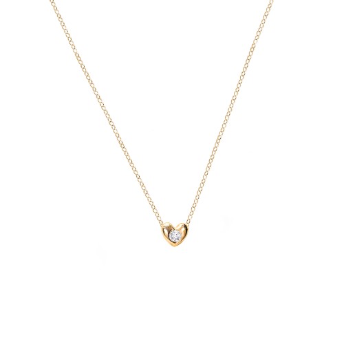 Puffed Heart Pendant with Gemstone – 10K Yellow Gold with Cubic Zirconia