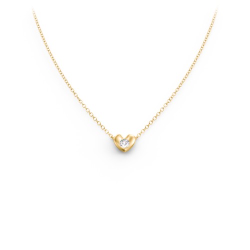 Puffed Heart Pendant with Gemstone – 10K Yellow Gold with Cubic Zirconia