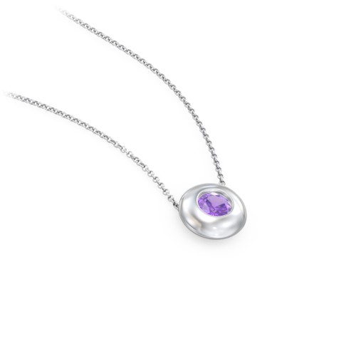 Solitaire 4mm Round Gemstone Pendant – Sterling Silver with Amethyst