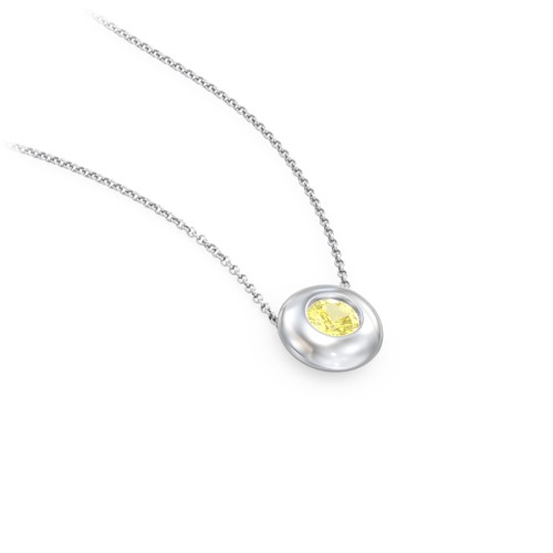 Solitaire 4mm Round Gemstone Pendant – Sterling Silver with Citrine