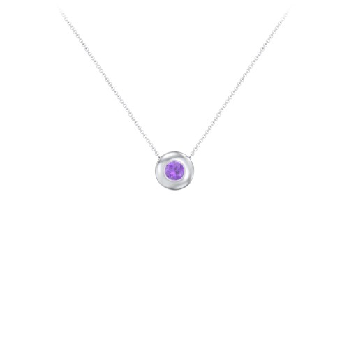 Solitaire 4mm Round Gemstone Pendant – Sterling Silver with Amethyst