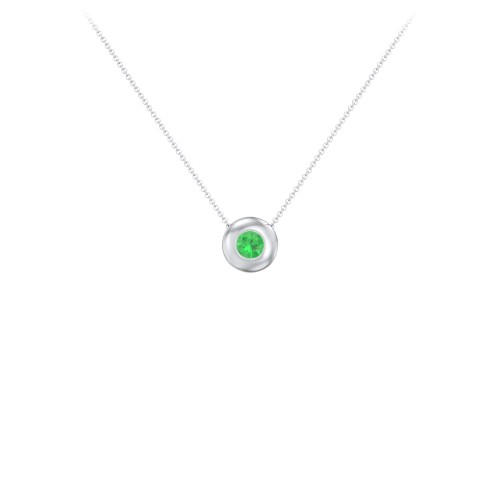 Solitaire 4mm Round Gemstone Pendant – Sterling Silver with Emerald