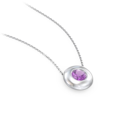 Solitaire 5mm Round Gemstone Pendant – Sterling Silver with Amethyst