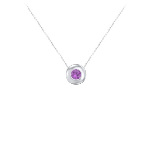 Solitaire 5mm Round Gemstone Pendant – Sterling Silver with Amethyst