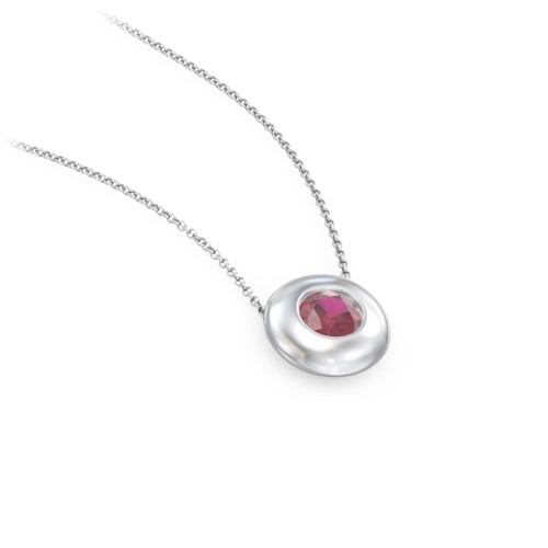 Solitaire 5mm Round Gemstone Pendant – Sterling Silver with Ruby