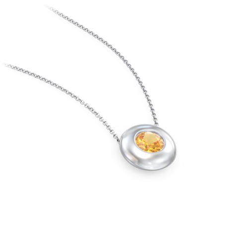 Solitaire 5mm Round Gemstone Pendant – Sterling Silver with Citrine