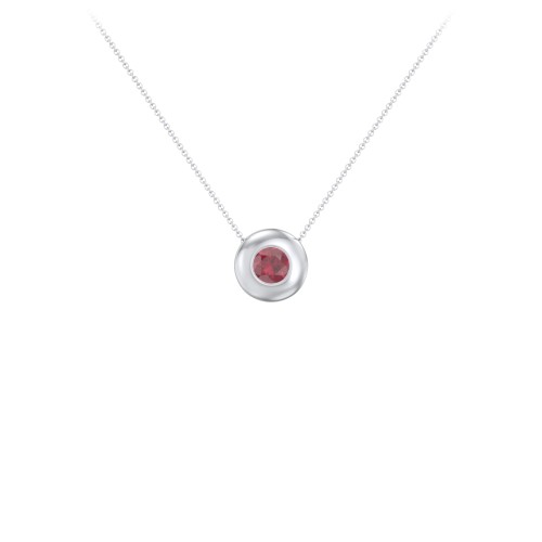 Solitaire 5mm Round Gemstone Pendant – Sterling Silver with Ruby