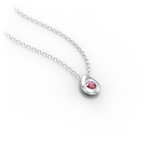 Teardrop Pendant with Gemstone – Sterling Silver with Ruby