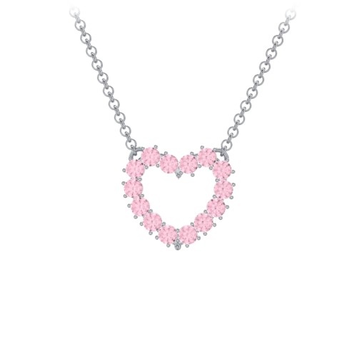 Dual Birthstone Heart Pendant – Sterling Silver with Pink Tourmaline