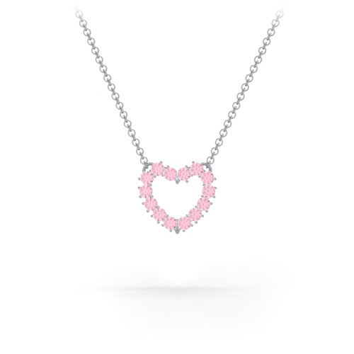 Dual Birthstone Heart Pendant – Sterling Silver with Pink Tourmaline