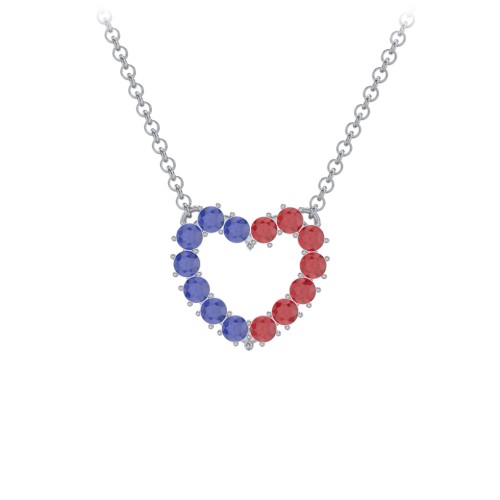 Dual Birthstone Heart Pendant – Sterling Silver with Blue Sapphire and Garnet