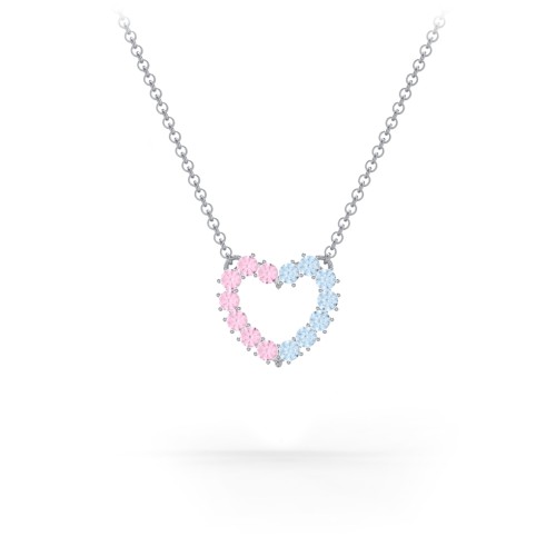 Dual Birthstone Heart Pendant – Sterling Silver with Pink Tourmaline and Blue Topaz