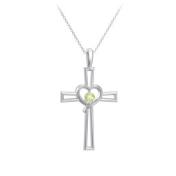 Cross and Heart Pendant with Birthstone