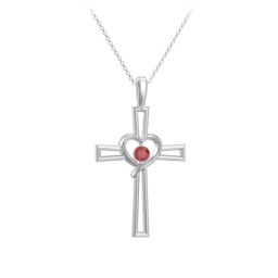 Cross and Heart Pendant with Birthstone