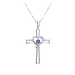 Cross and Heart Pendant with Birthstone