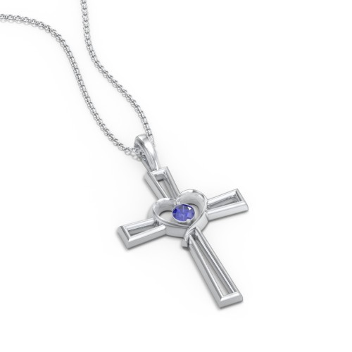 Cross and Heart Pendant with Birthstone