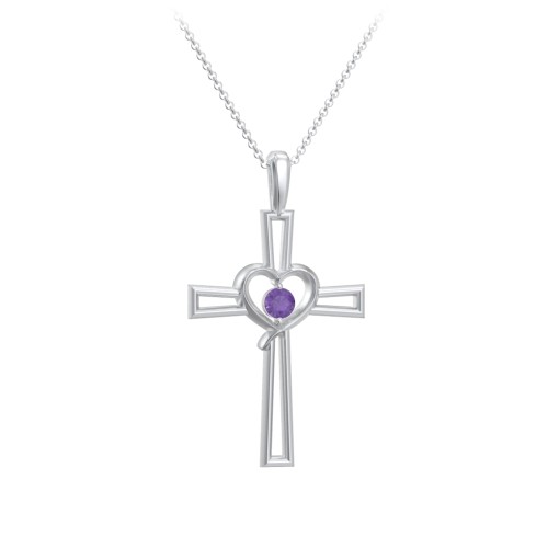 Cross and Heart Pendant with Birthstone