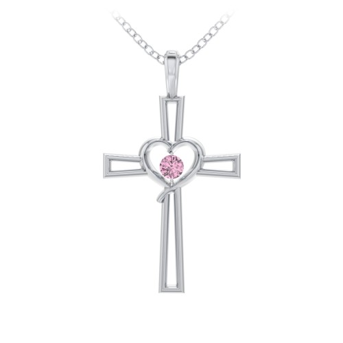 Cross and Heart Pendant with Birthstone