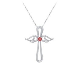 Angel Cross Pendant with Birthstone