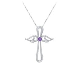 Angel Cross Pendant with Birthstone