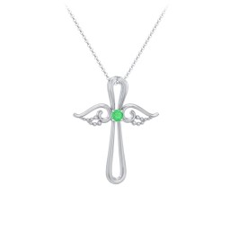 Angel Cross Pendant with Birthstone