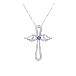 Angel Cross Pendant with Birthstone