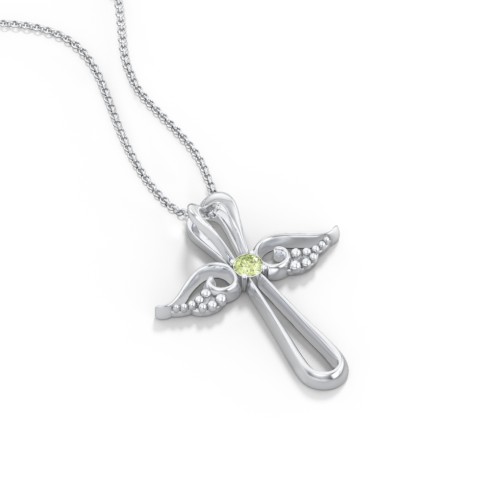 Angel Cross Pendant with Birthstone