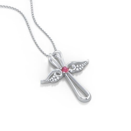 Angel Cross Pendant with Birthstone