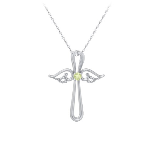 Angel Cross Pendant with Birthstone