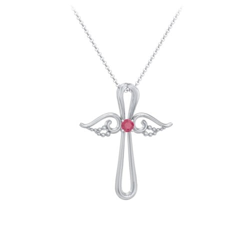 Angel Cross Pendant with Birthstone