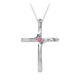 Twisted Cross Pendant with Birthstone