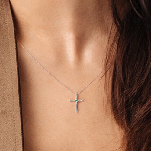 Twisted Cross Pendant with Birthstone