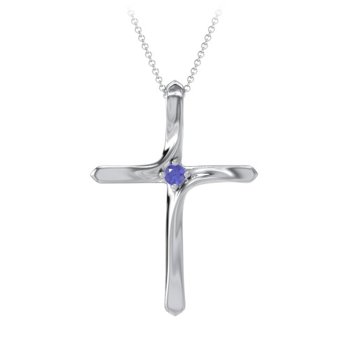 Twisted Cross Pendant with Birthstone