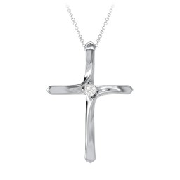 Twisted Cross Pendant with Birthstone in 925 Sterling Silver with Diamond